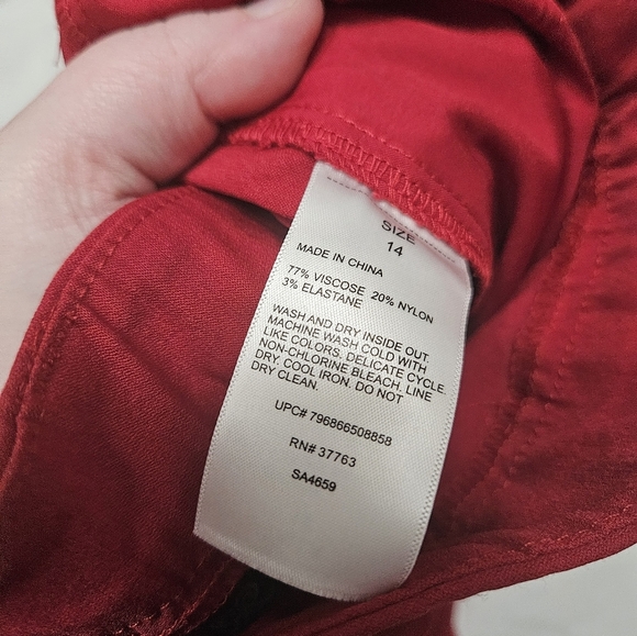 NWT! Rafaella Red Pull On Pants Rio Red! - Picture 7 of 7